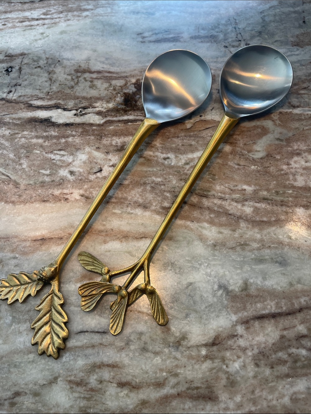 Anthropologie Gold and Silver Leaf Salad Servers NWOT new without packaging